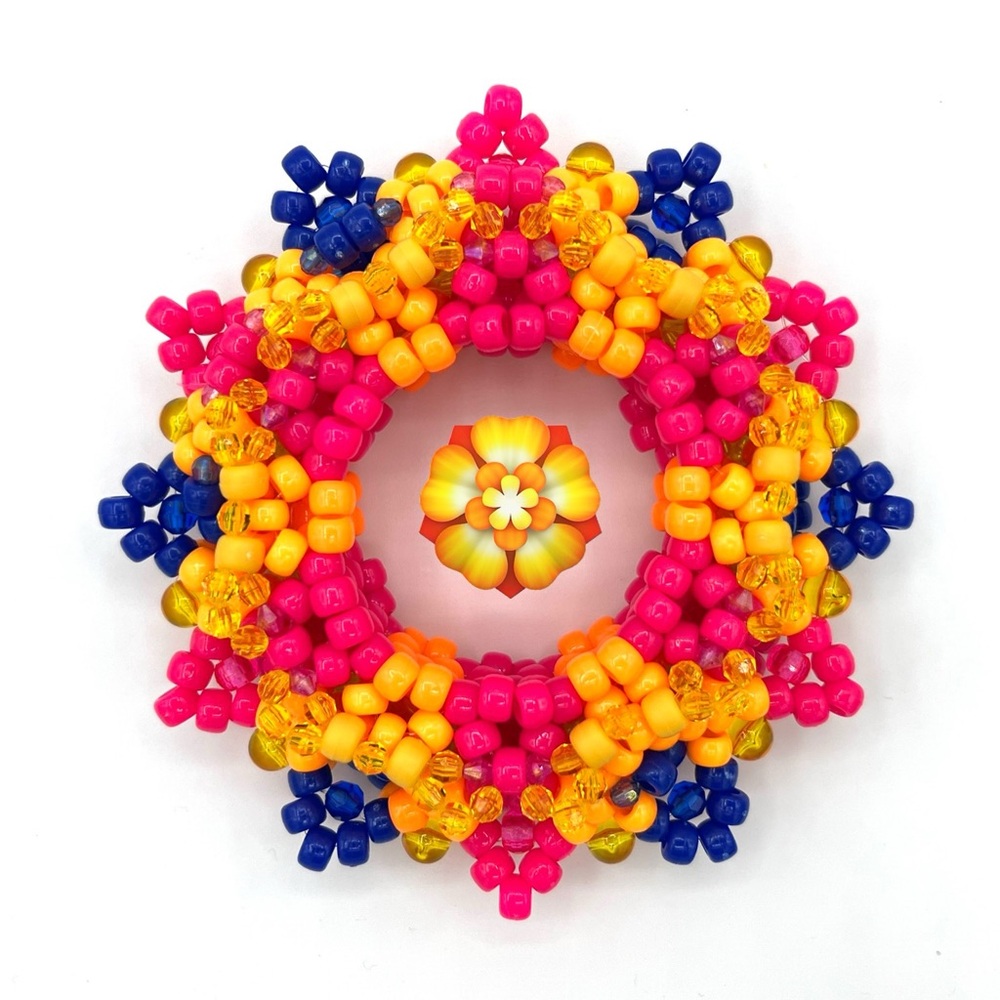 🏵️ “Diwali Rosette, Mandala, Marigold” 🏵️ Custom 3D UFO PLUR Rave Kandi Cuff